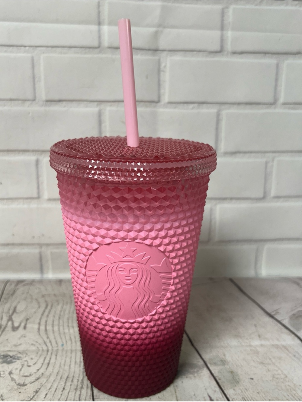Starbucks Pink Blush Waxberry Ombre Gradient Studded Cold Cup Tumbler 16 oz